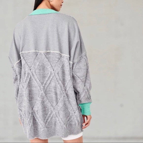 NWT Free People Nordstrom Olympia Women’s XS Gray Teal Oversized Tunic Sweater - Picture 7 of 9